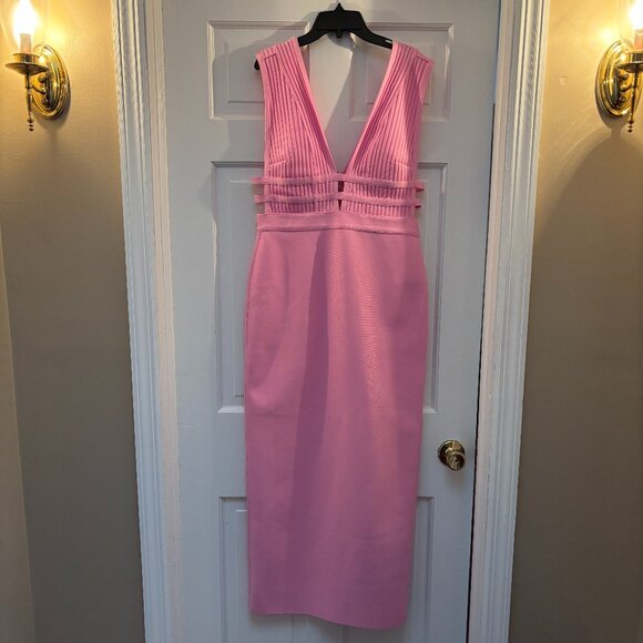 BEBE Luxe Bandage Plunge Neck Gown -- Pink, Size L, NWT -- gorgeous! - Picture 1 of 7